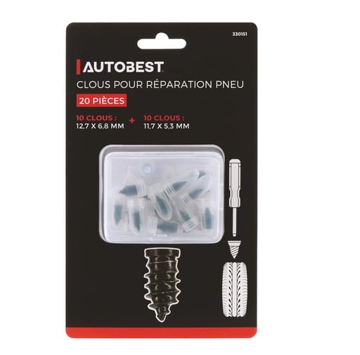 Jeu de 20 clous pour réparation pneu - Autobest